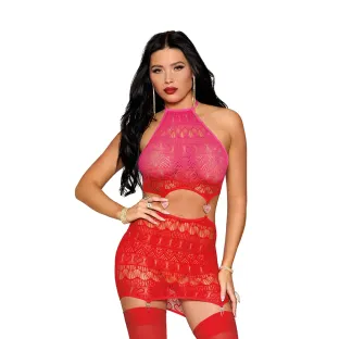 Dreamgirl Garter Teddy with Heart Details Pink/Red