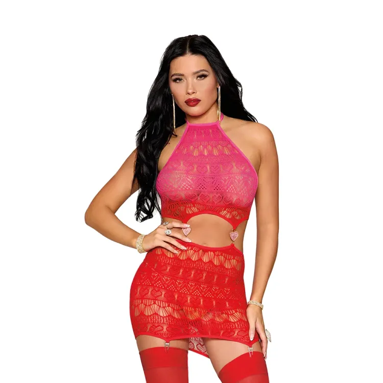 Dreamgirl Garter Teddy with Heart Details Pink/Red Dreamgirl Garter Teddy with Heart Details Pink/Red
