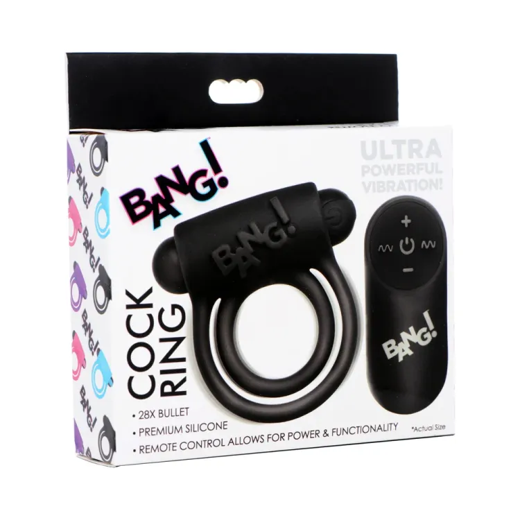 BANG! Vibrating Cock Ring with Remote Control Black BANG! Vibrating Cock Ring with Remote Control Black