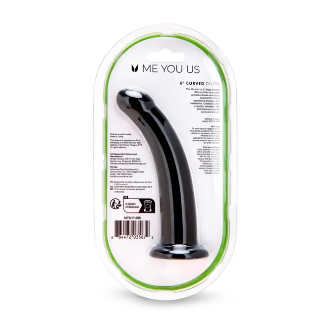 6 Inch Curved Silicone Suction Cup Dildo Black