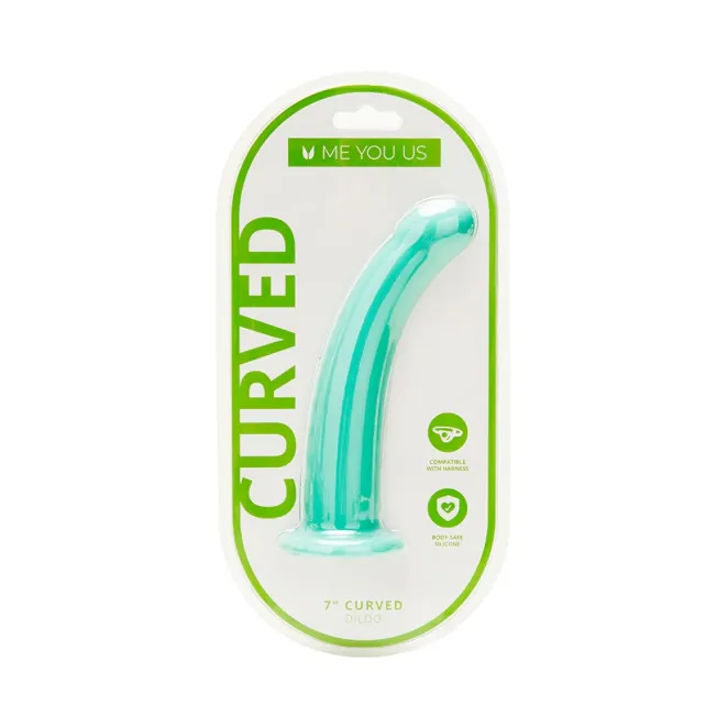 7 Inch Me You Us Curved Silicone Suction Cup Dildo Aqua