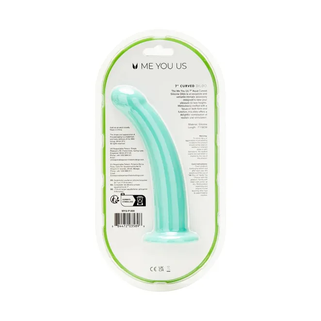 7 Inch Me You Us Curved Silicone Suction Cup Dildo Aqua