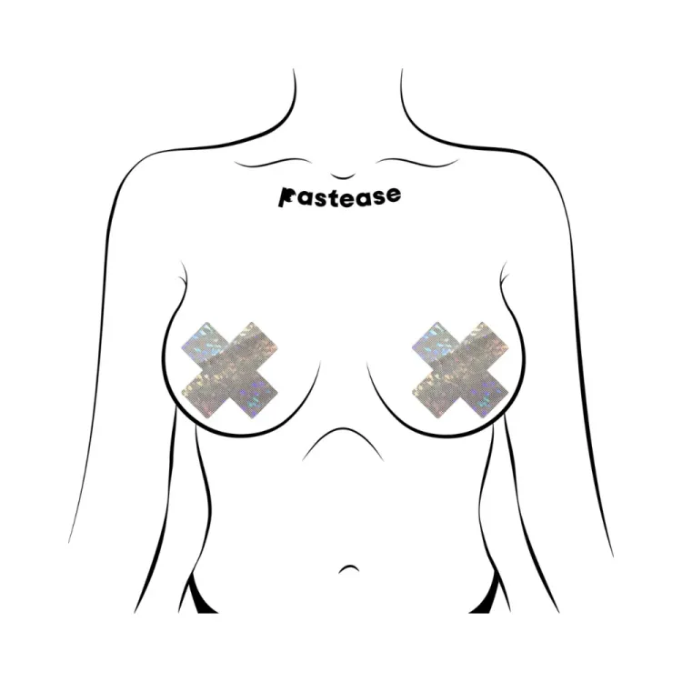 Pastease Plus X Shattered Glass Disco Ball Glitter White Cross Nipple Pasties Pastease Plus X Shattered Glass Disco Ball Glitter White Cross Nipple Pasties