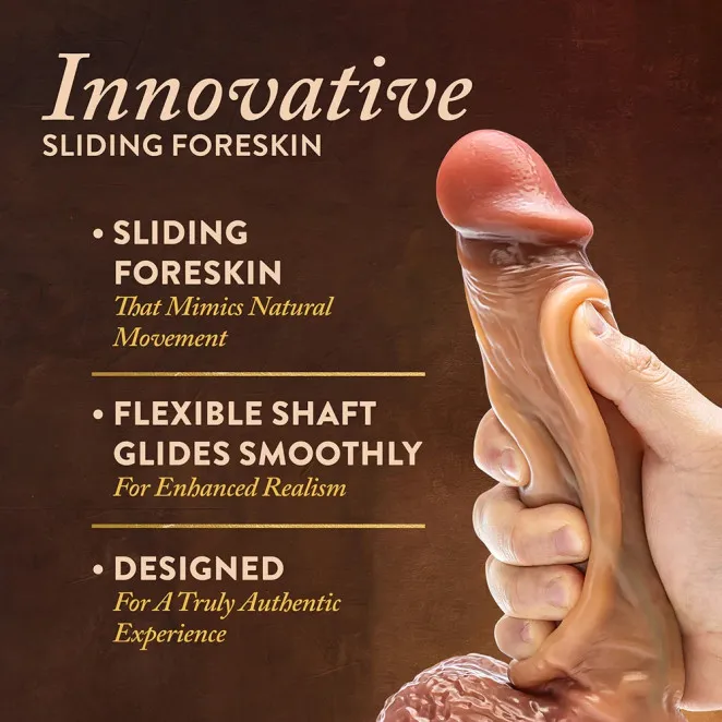 9.5 Inch Sliding Foreskin Dual Density Realistic Silicone Dildo with Balls Tan