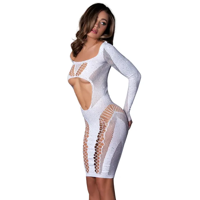 Magic Silk Seamless Long Sleeve Above the Knee Dress White