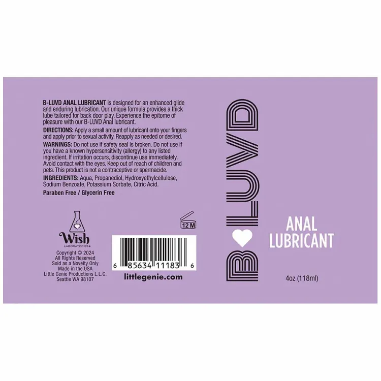 B-Luvd Anal Lube 4 oz. B-Luvd Anal Lube 4 oz.