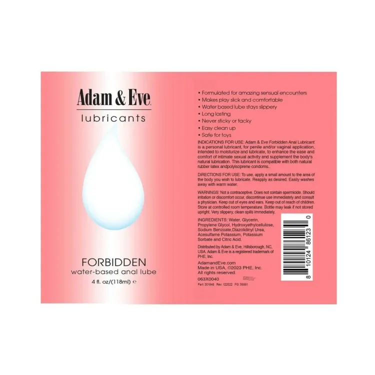 Adam & Eve Forbidden Water-Based Anal Lubricant 4 oz. Adam & Eve Forbidden Water-Based Anal Lubricant 4 oz.