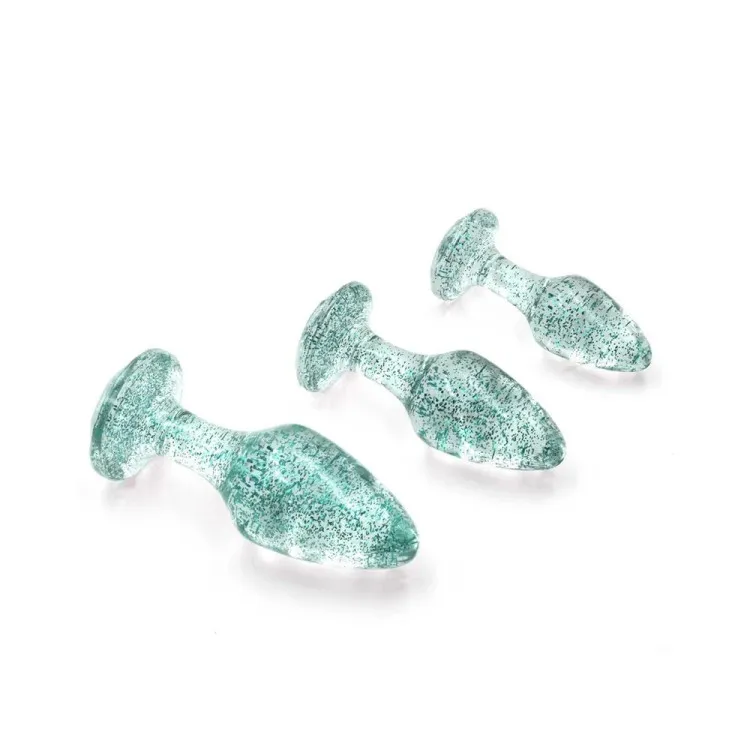 Glitter Gem Butt Plug Set Blue Glitter Gem Butt Plug Set Blue