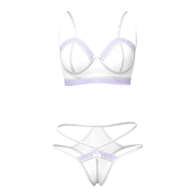 Magic Silk Sheer Passion Demi Bra & High Cut Tanga White/Lavender