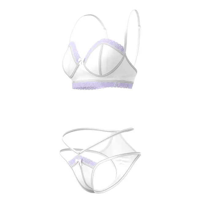 Magic Silk Sheer Passion Demi Bra & High Cut Tanga White/Lavender