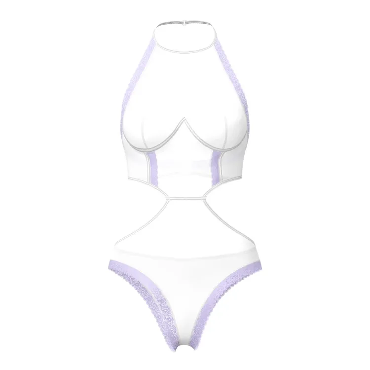 Magic Silk Sheer Passion Halter Teddy White/Lavender Magic Silk Sheer Passion Halter Teddy White/Lavender