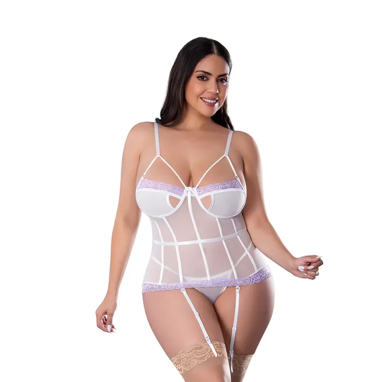 Magic Silk Sheer Passion Keyhole Basque & Crotchless G-String White/Lavender Magic Silk Sheer Passion Keyhole Basque & Crotchless G-String White/Lavender