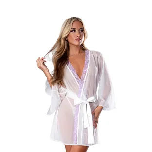 Magic Silk Sheer Passion Flutter Sleeve Robe White/Lavender