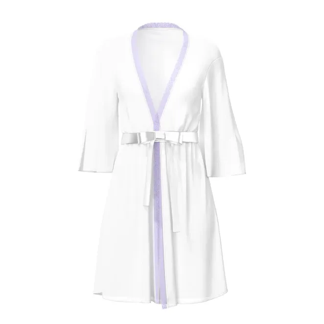 Magic Silk Sheer Passion Flutter Sleeve Robe White/Lavender