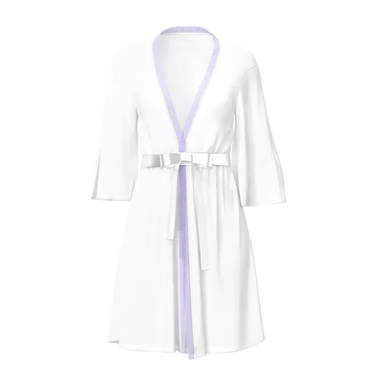 Magic Silk Sheer Passion Flutter Sleeve Robe White/Lavender Magic Silk Sheer Passion Flutter Sleeve Robe White/Lavender