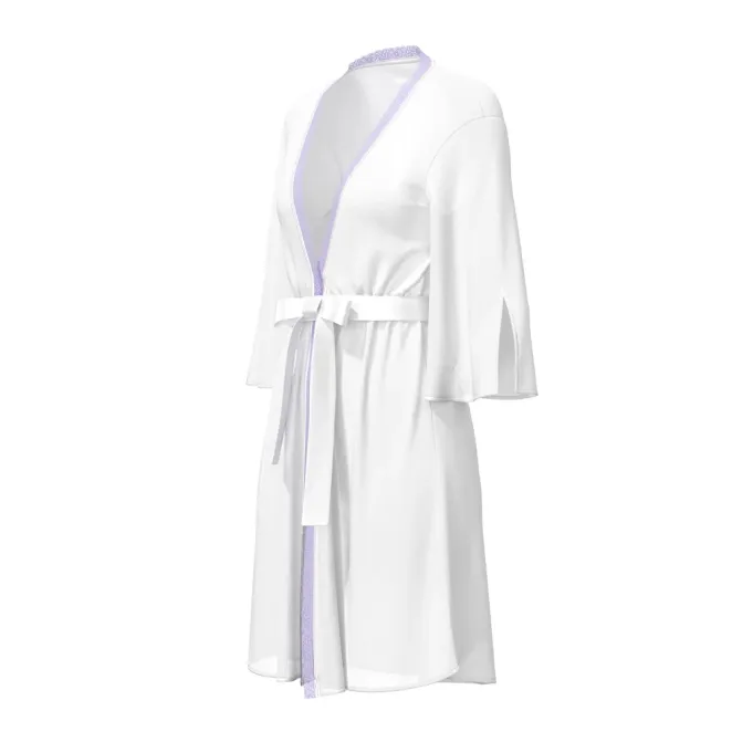 Magic Silk Sheer Passion Flutter Sleeve Robe White/Lavender