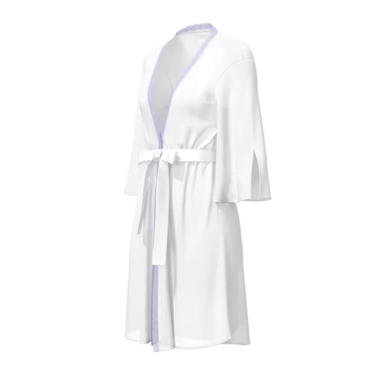 Magic Silk Sheer Passion Flutter Sleeve Robe White/Lavender Magic Silk Sheer Passion Flutter Sleeve Robe White/Lavender