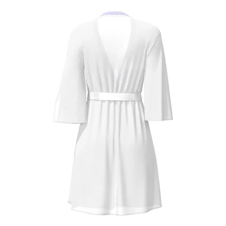 Magic Silk Sheer Passion Flutter Sleeve Robe White/Lavender Magic Silk Sheer Passion Flutter Sleeve Robe White/Lavender