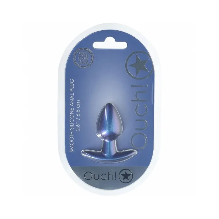 Ouch! Smooth Silicone 2.6 Inch Butt Plug in Metallic Blue Ouch! Smooth Silicone 2.6 Inch Butt Plug in Metallic Blue