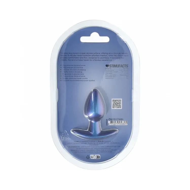 Ouch! Smooth Silicone 2.6 Inch Butt Plug in Metallic Blue Ouch! Smooth Silicone 2.6 Inch Butt Plug in Metallic Blue