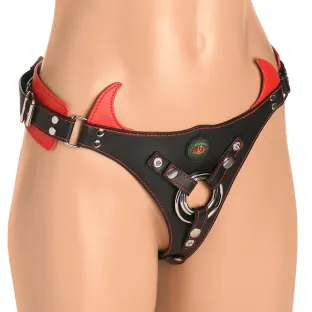 Horny Devil Strap-On Harness with Creature Eye & Horns Red