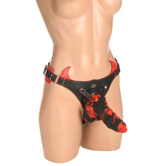 Horny Devil Strap-On Harness with Creature Eye & Horns Red
