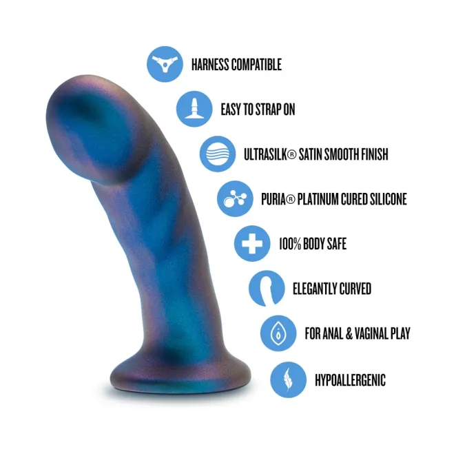 5 Inch Curved Silicone Pegging Dildo Blue