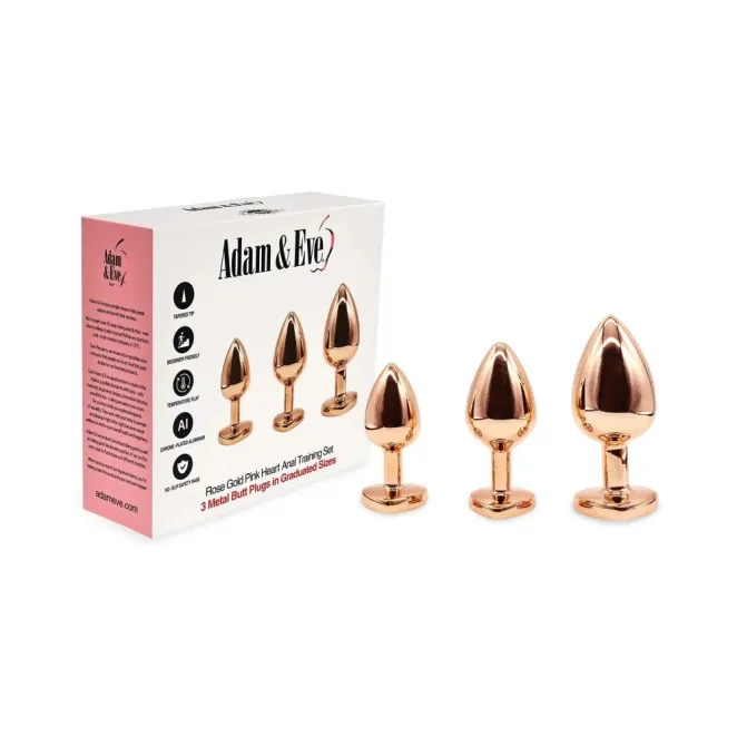 Rose Gold Pink Heart Anal Plug Training Set