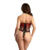 Floral embroidered mesh corset with lace-up back closure and matching g-string panty Floral embroidered mesh corset with lace-up back closure and matching g-string panty
