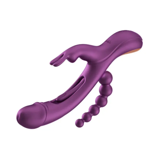 Trilux Kinky Finger Rabbit Vibrator with Anal Beads Purple