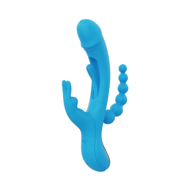 Trilux Kinky Finger Rabbit Vibrator with Anal Beads Blue