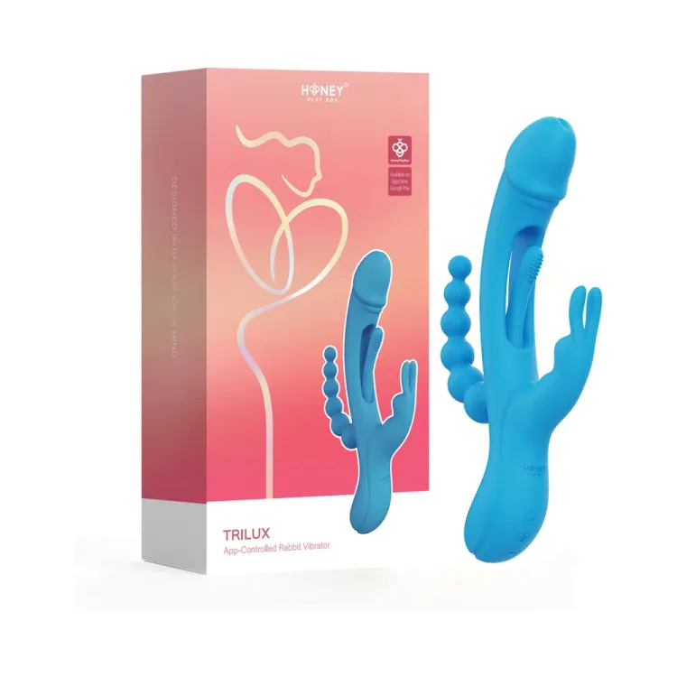 Trilux Kinky Finger Rabbit Vibrator with Anal Beads Blue Trilux Kinky Finger Rabbit Vibrator with Anal Beads Blue