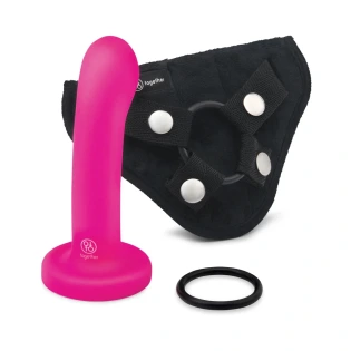 Together Pop 5.5 Inch Silicone Dildo & Harness Set – Pink