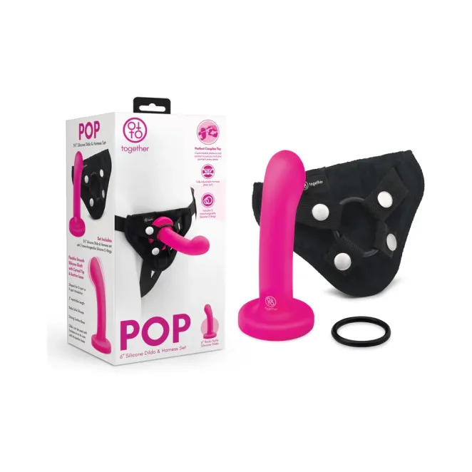 Together Pop 5.5 Inch Silicone Dildo & Harness Set – Pink