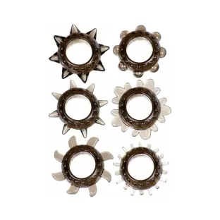 Tickler Cock Ring Ring Set 6-Pc Smoke