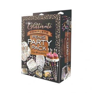 Glitterati Penis Party Pack with Straws, Plates, Napkins, Balloons & Cards