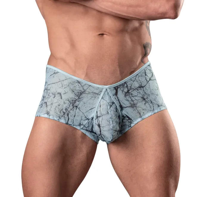 Male Power Marble Mesh Micro Mini Short Silver/Blue