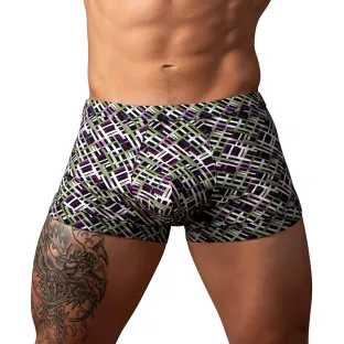 Male Power Gridlock'd Short with Strap Print