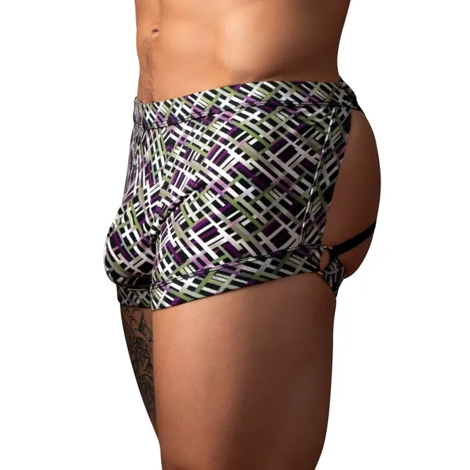 Male Power Gridlock'd Short with Strap Print