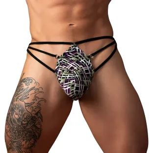 Male Power Gridlock'd Thong with Strap Print