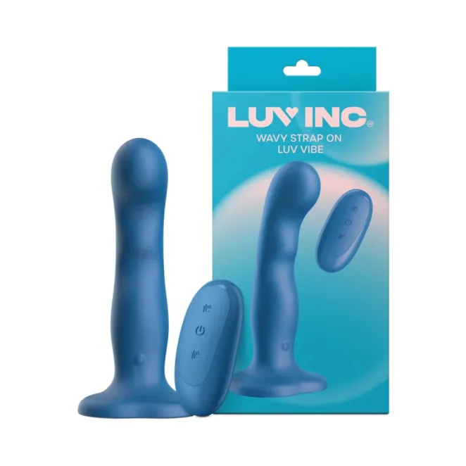WS38 Wavy Silicone Remote Vibrating Strap On Dildo Blue