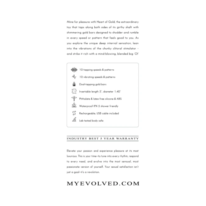 Evolved Heart Of Gold 10-Speed Dual Stimulation Vibrator with Dual-Tapping Gold Bars