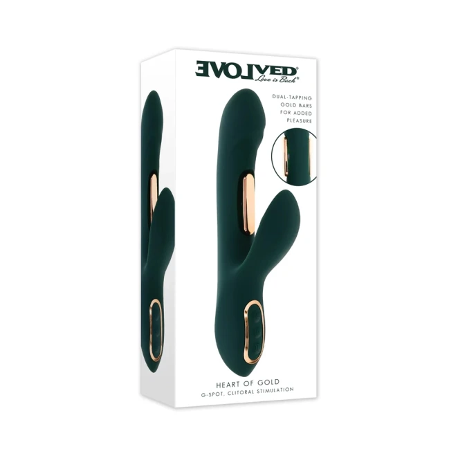 Evolved Heart Of Gold 10-Speed Dual Stimulation Vibrator with Dual-Tapping Gold Bars