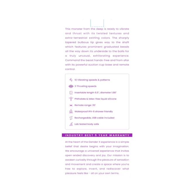 Gender X Fantasy Monster Vibrating Thrusting Dildo with Balls & Remote