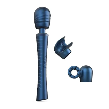 MAN WAND Edgy Vibrating Silicone Wand with Interchangeable Heads – Stellar Blue