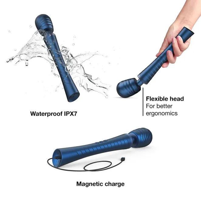 MAN WAND Edgy Vibrating Silicone Wand with Interchangeable Heads – Stellar Blue
