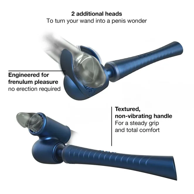 MAN WAND Edgy Vibrating Silicone Wand with Interchangeable Heads – Stellar Blue