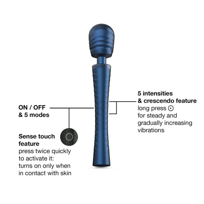 MAN WAND Edgy Vibrating Silicone Wand with Interchangeable Heads – Stellar Blue