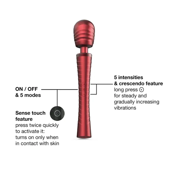 MAN WAND Edgy Vibrating Silicone Wand with Interchangeable Heads – Velvet Red