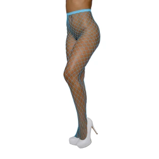 Dreamgirl High-Waist Fence Net Pantyhose Neon Blue